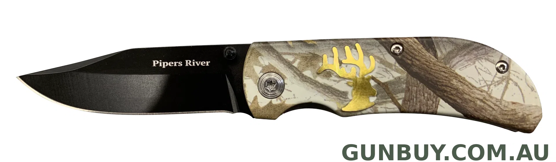 Piper River Camo Folder + Brass Elk Knife (PR118CA)