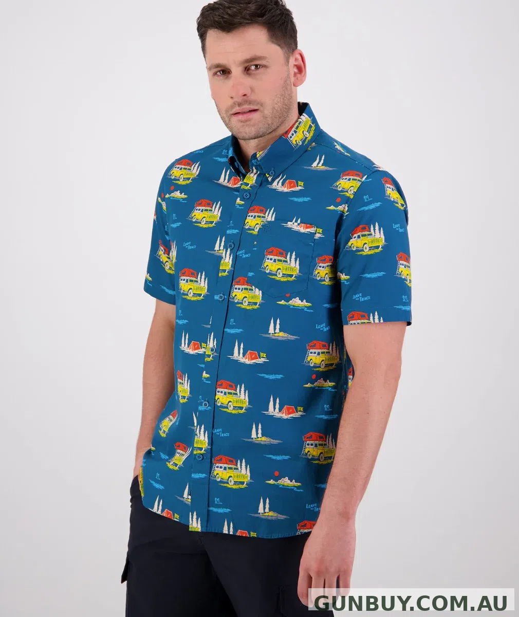 Swanndri Mens Landy Short Sleeve Shirt Tidal Teal Print
