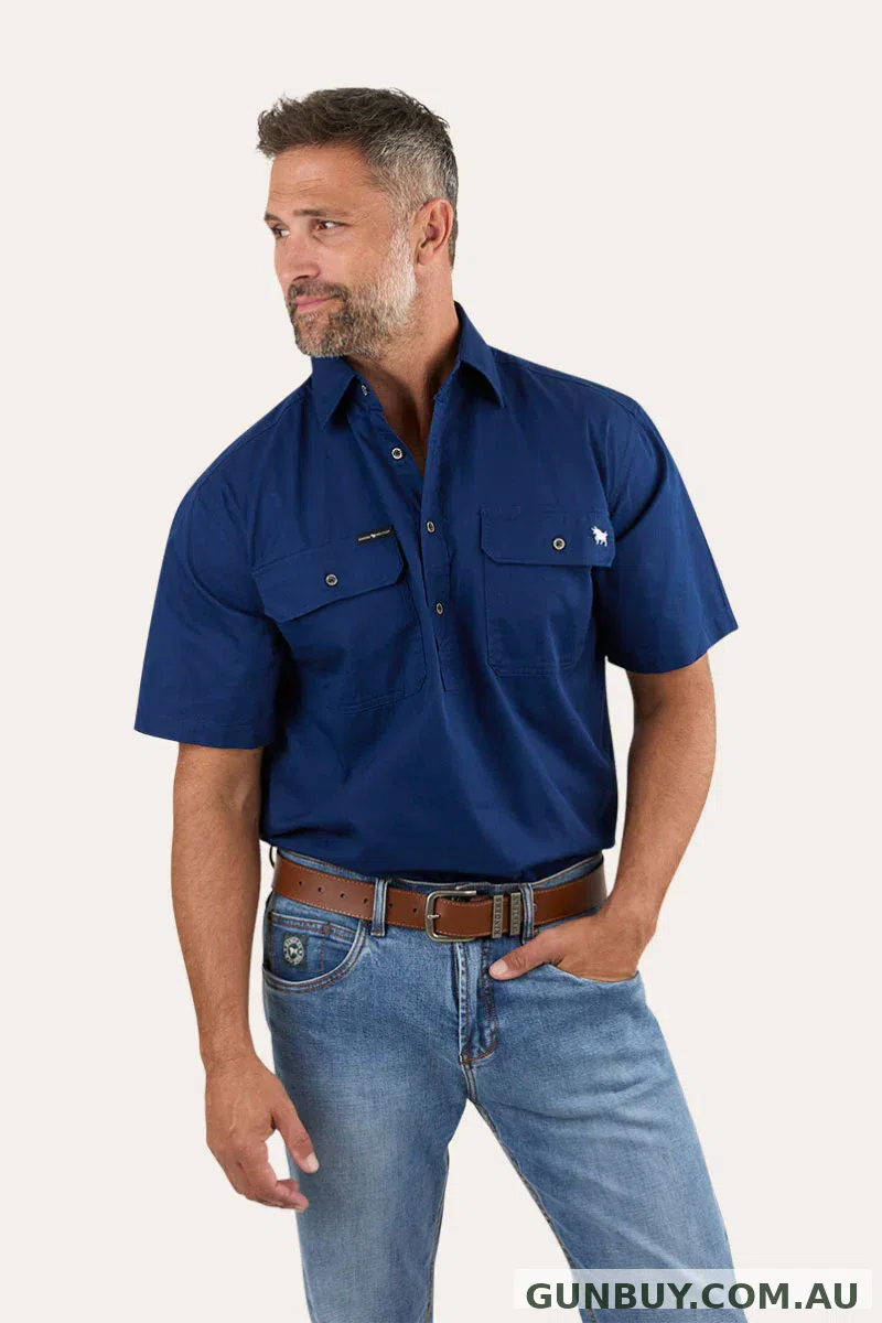 Ringers Western Pack Saddle Mens Short Sleeve Half Button Work Shirt