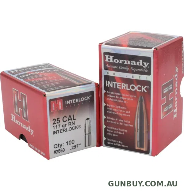 Hornady 25 Cal 117gr RN InterLock Projectiles (100pk)