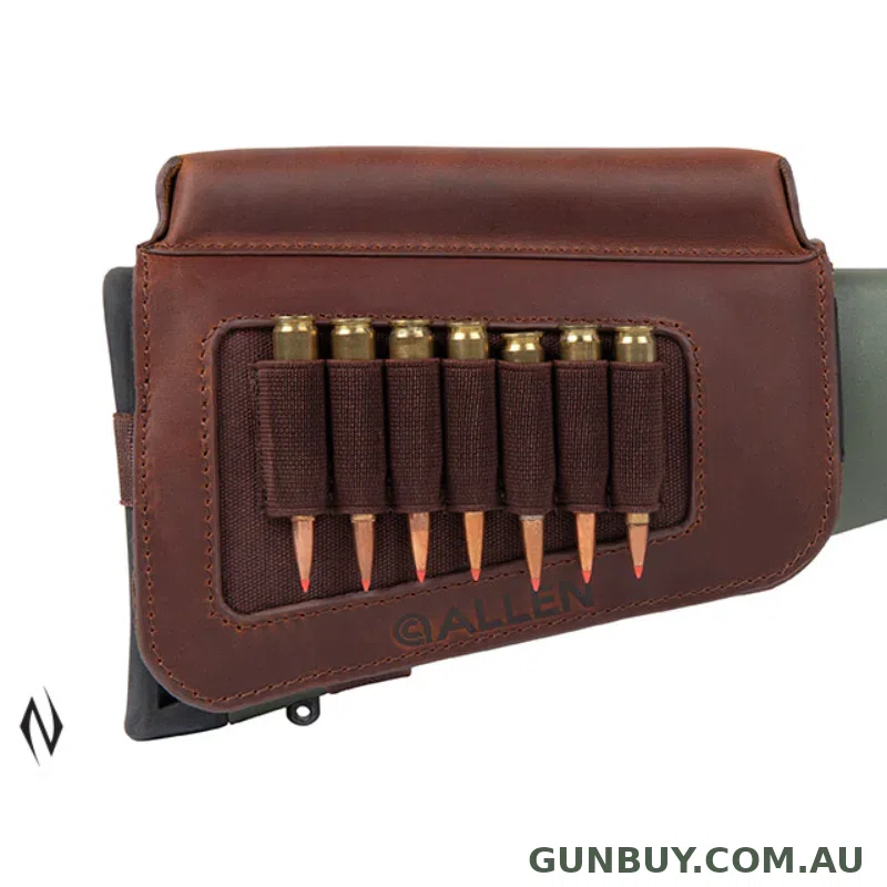 Allen Butt Stock Rifle Ammo Holder Leather + Cheek Piece 7 Rounds