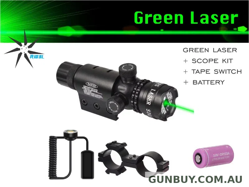 Eagle Eye Green Laser Kit includes battery, tape switch & scope ring
