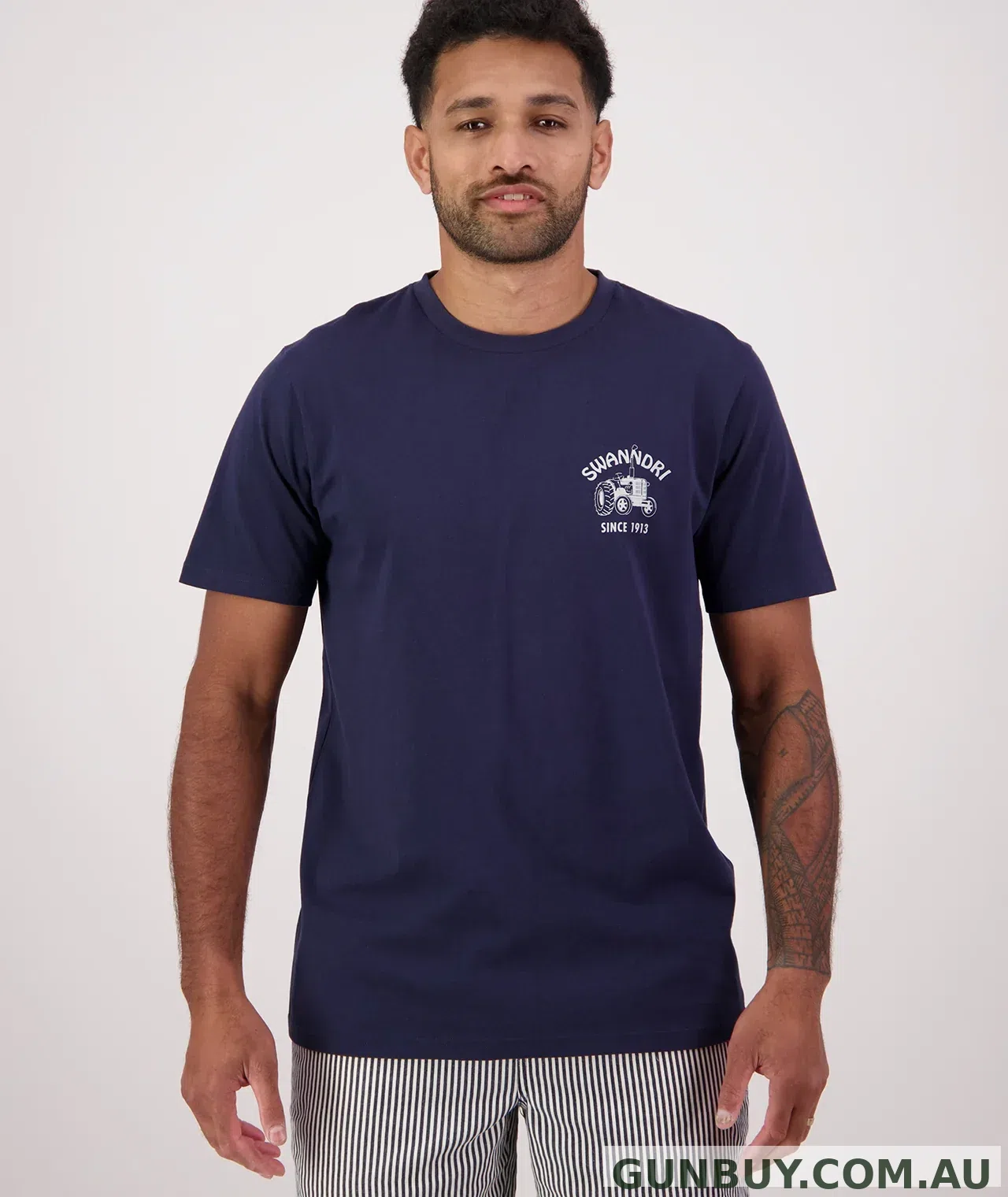 Swanndri Mens All Cylinders T Shirt Navy/Ecru