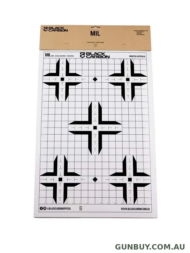 BLACK CARBON PAPER TARGETS - MRAD (5pk)