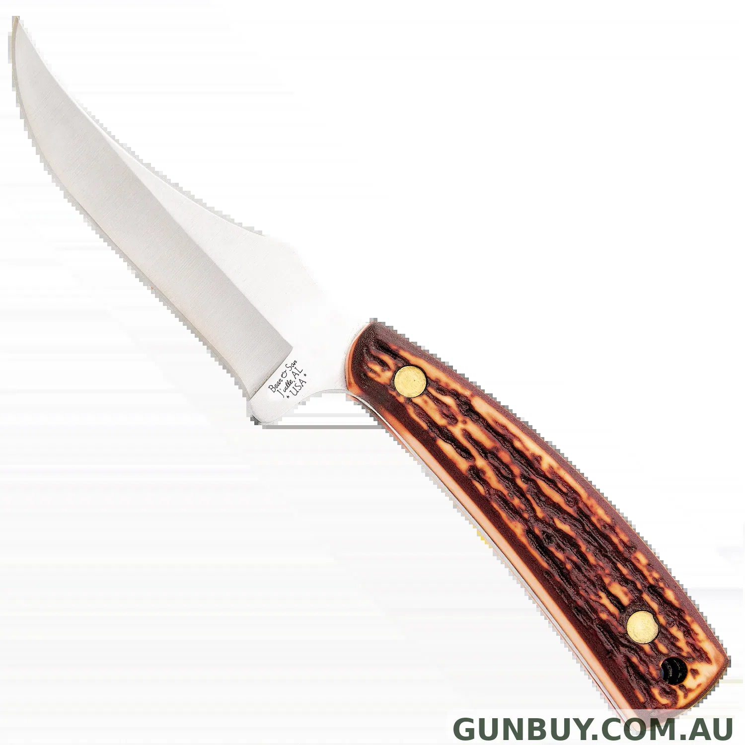 Bear & Son Stag Delrin Upswept Skinner Knife w/Sheath