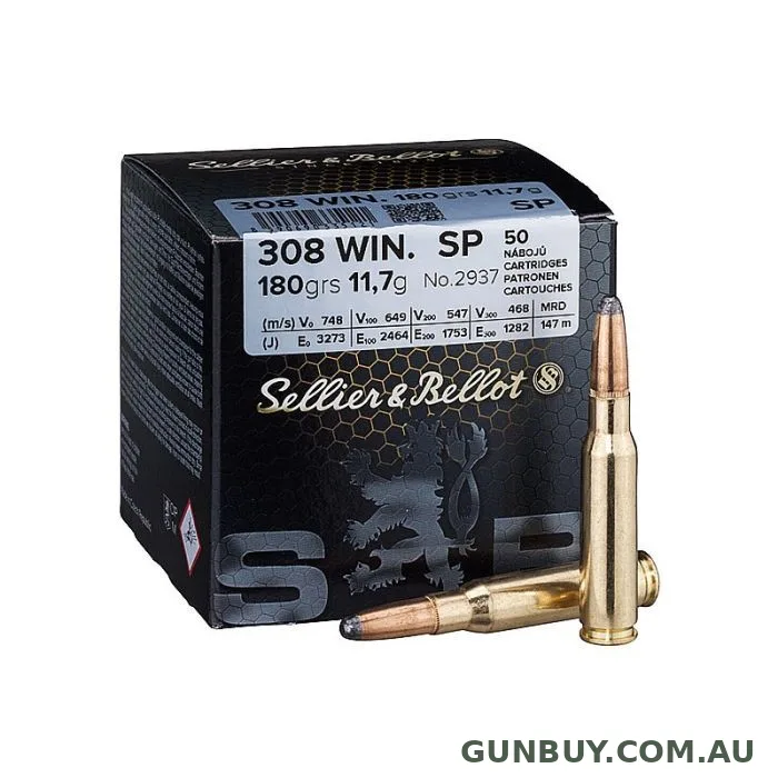 Sellier & Bellot 308 Win 180 Grain SP Ammo 50 Rd Hunting Ammunition #v335122