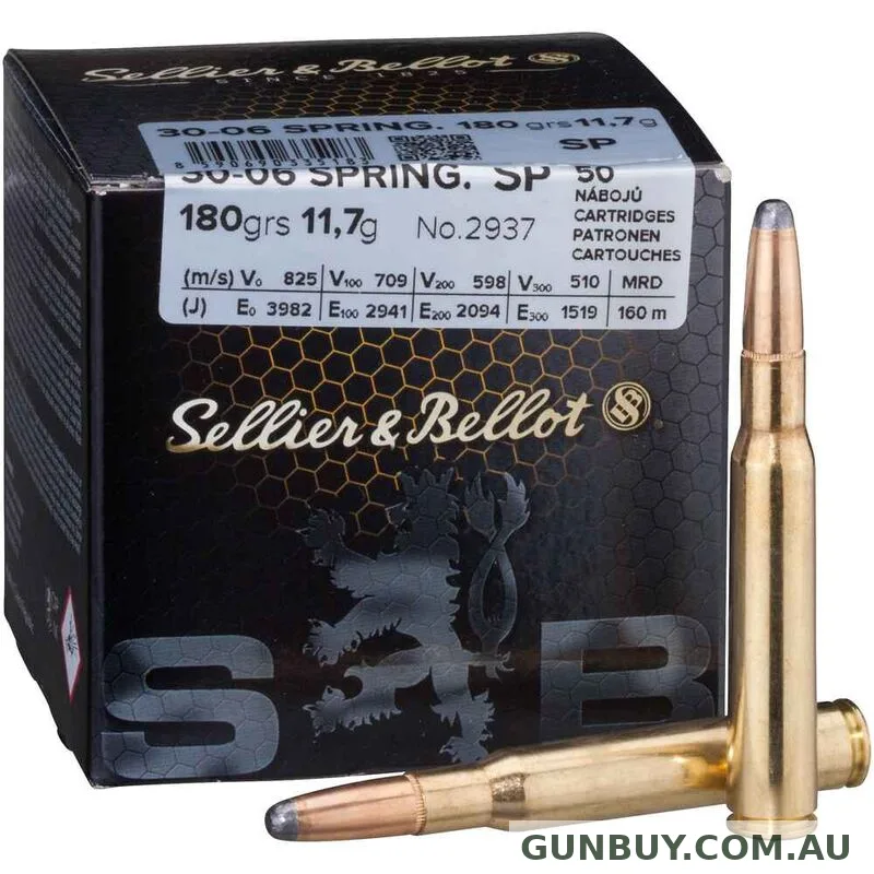Sellier & Bellot V331692 30-06 Springfield 180gr FMJ Rifle Ammunition 50 Rounds