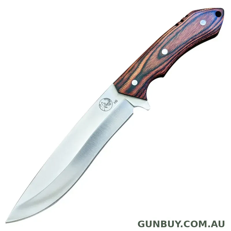 Tassie Tiger Fixed Blade Knife with Wood Handle - 158mm 9CR Blade Leather Sheath