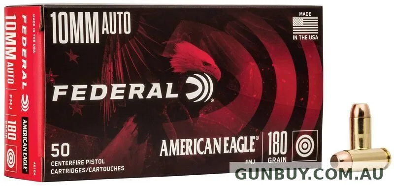 Federal 10mm Auto American Eagle Handgun FMJ 180 Grain 1030 fps 50pk #AE10A