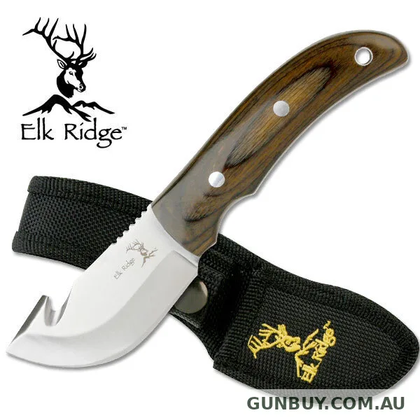 Elk Ridge 7 Inch Gut Hook Skinner Fixed Blade Knife - Pakkawood Handle #er-108