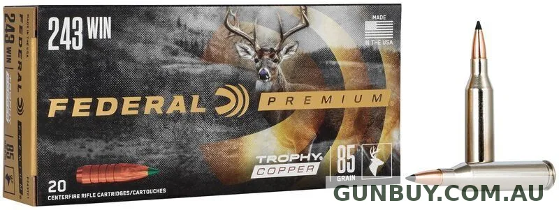 Federal 243 Win Trophy Copper 85gr 3200fps 20pk #P243TC1